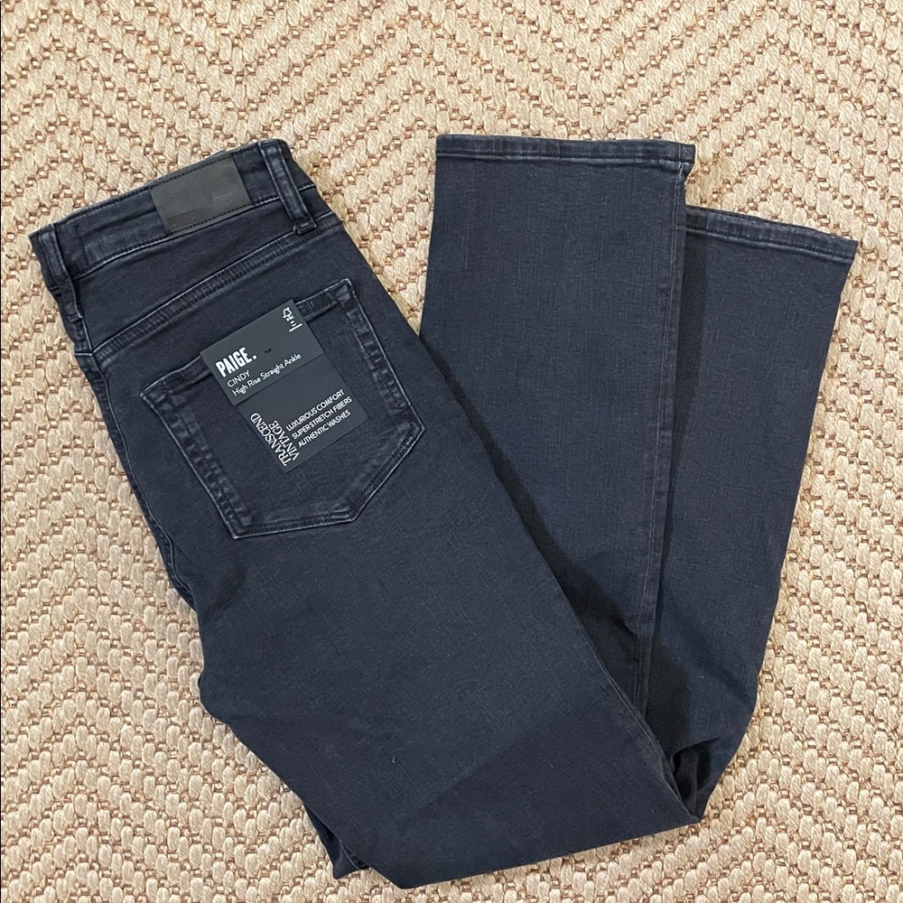 PAIGE CINDY - High Rise Straight Ankle Denim Jeans - Black - 28